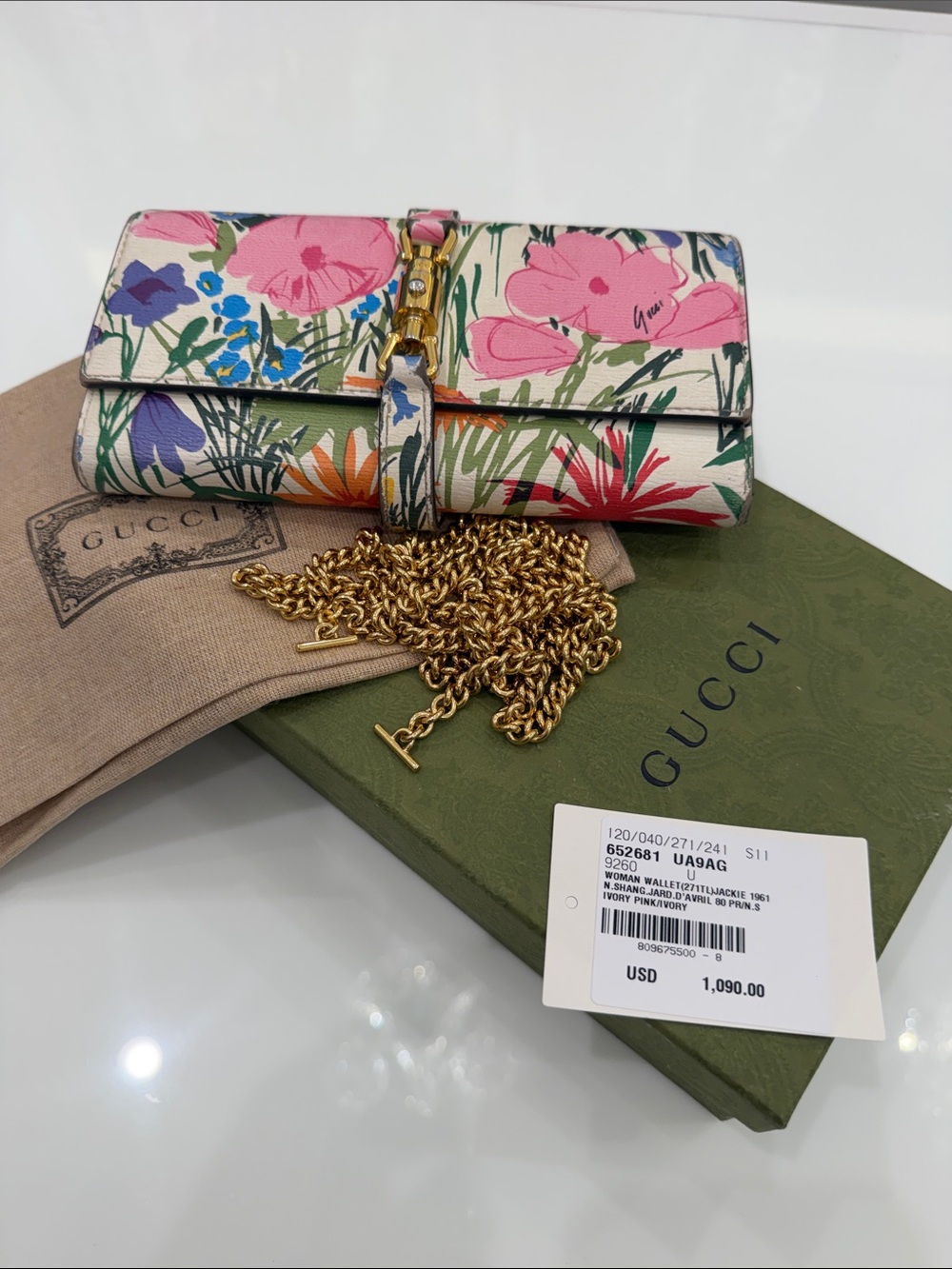 Gucci Jackie 1961 Mini Bag/Wallet in Pink, Green, Blue & Gold Floral